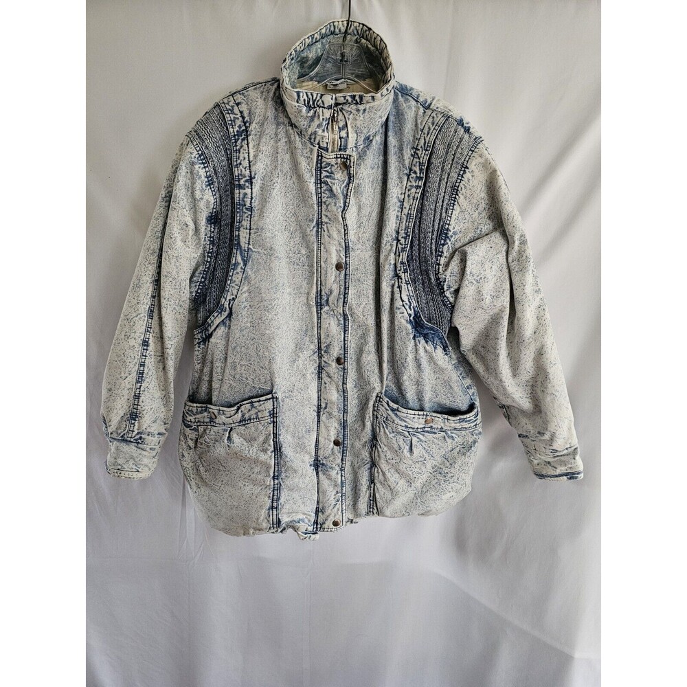Vintage Cristina Coat Womens Acid Washed Full Zip Denim Coat Size Large